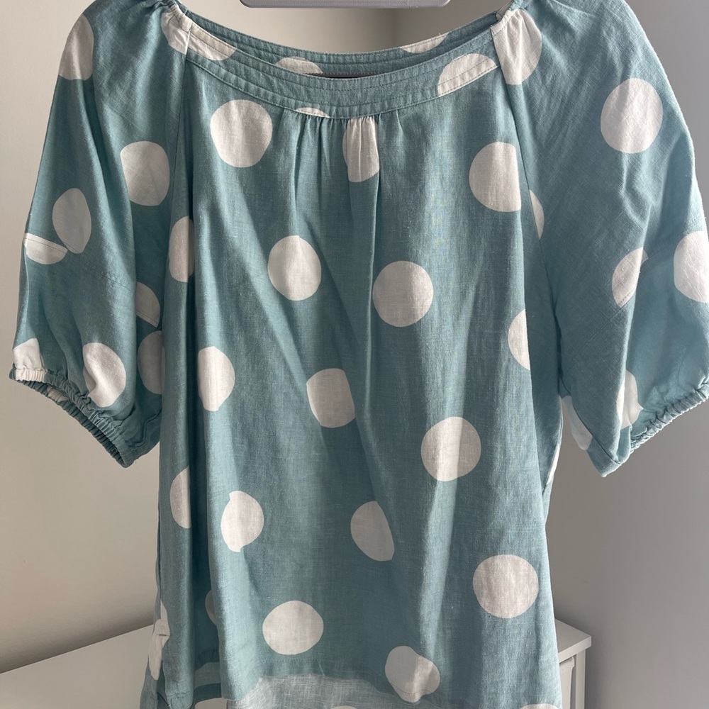 LOFT Blue and White Polka Dot Blouse